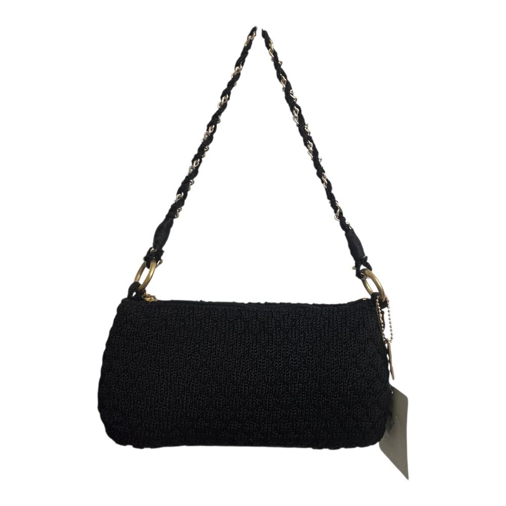 Lina Black Crochet Baguette Shoulder Bag Gold Chain Strap Boho Chic Purse NWT - Picture 4 of 9